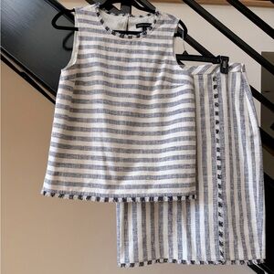 Women’s Navy/White 2-piece Striped Dress, Fringe Neckline, Trim & Bottom, SizeM
